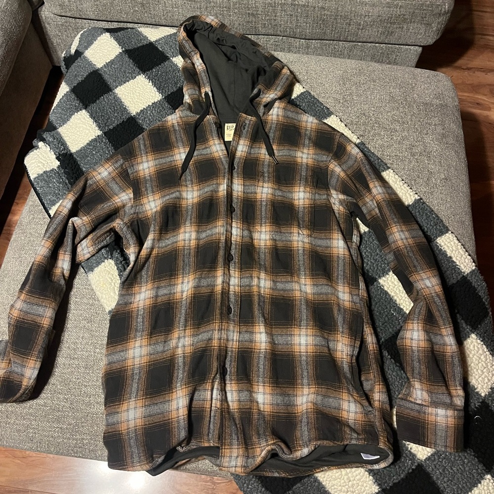 RedHead Brown Plaid Hooded Shirt Jacket